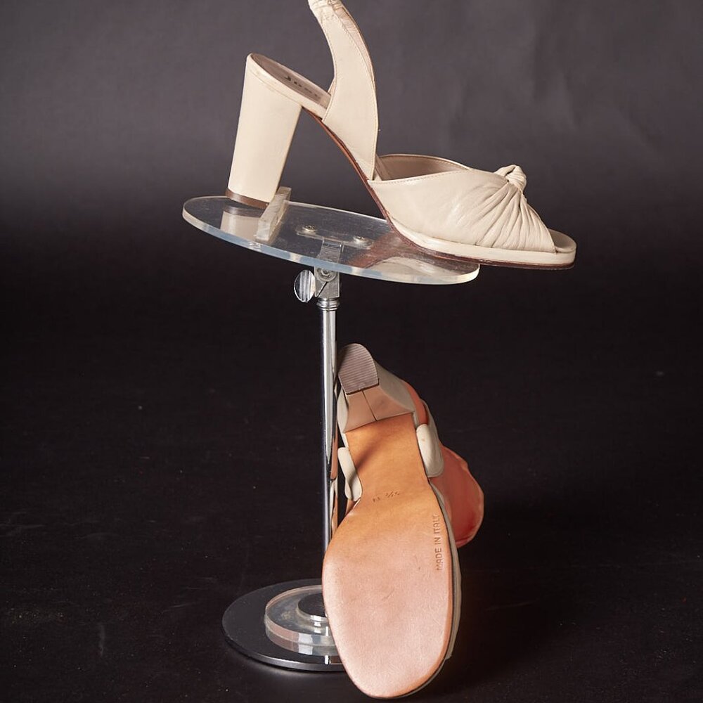 1970s Cream Chunky Heel Slingback Open Toe Disco Heels
